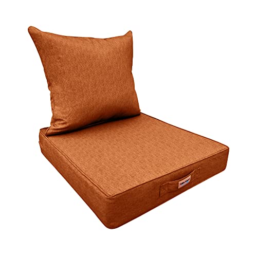 Faible Poisson Outdoor Chair Cushions, 24 X 24 Inch Waterproof Patio Furniture Back & Deep Seat Cushion Set With Handle And Anti-Slip Straps For Indoor Garden Camping, Brick Red #TOP13