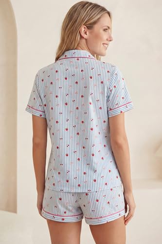 Image of LUBOT 100% Cotton Pajamas for Women 2 Piece PJ Set Poplin Woven Lightweight Ladies Button Short Sleeve Sleepwear S-XXL
