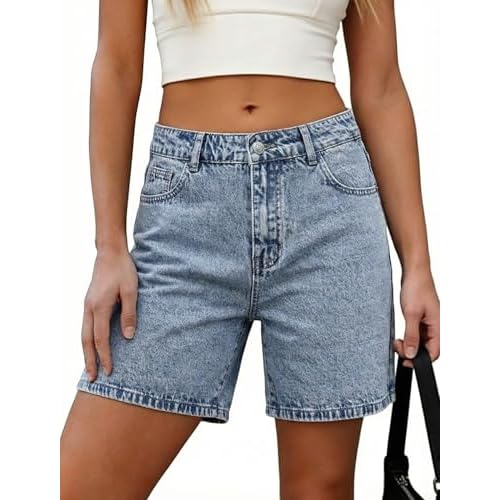 Eddoyee Jean Shorts for Women High Waisted Stretchy Denim Shorts Summer Casual Shorts with Pockets Blue 2 - With Bow Large