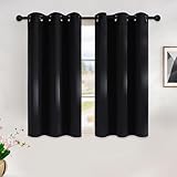 NICETOWN Blackout Curtains 45 Inches Long Kitchen Drapes, Black Solid Thermal Insulated Grommet Blackout Drapery Panels for Window (2 Panels, 42 Inch Wide by 45 Inch Long, Black)