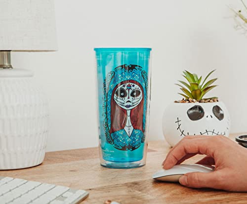 Disney Nightmare Before Christmas Sugar Skulls 20-Ounce Plastic Travel Tumbler With Slide Close Lid | Tall Carnival Cold Cup For Drinks, Juice, Lemonade | Home & Kitchen Essentials, Halloween Decor #TOP3