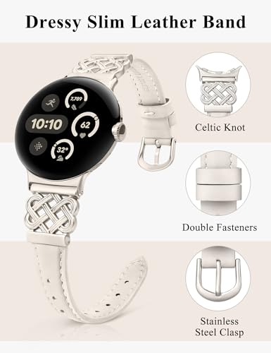 Image of TOYOUTHS Slim Leather Band Compatible with Google Pixel Watch 4 3 41mm /Pixel Watch 2 1 Band Women, Celtic Metal Dressy Thin Fashion Designer Premium Leather Strap for Google 4 3 2 1 Smartwatch