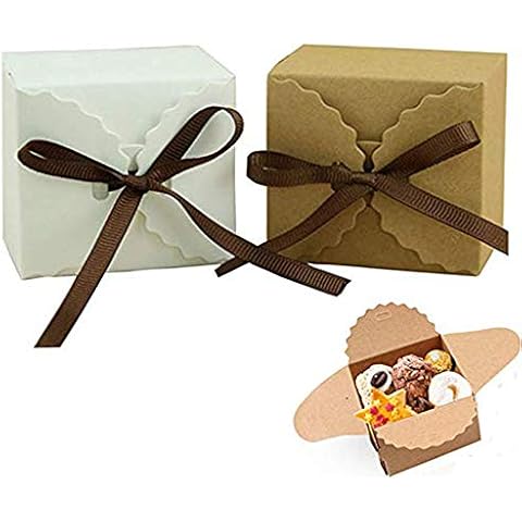 Nuluxi Vintage Candy Gift Boxes with Ribbon Vintage Square Kraft Paper Gift Box Cute Favour Kraft paper Gift Boxes Ideal for Wedding Travel Themed Party Bridal Shower Christmas Decoration (20 Pieces) Cover