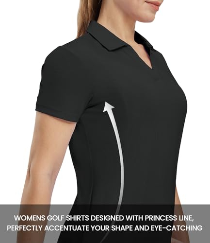 BASUDAM Women's Golf Polo Shirts V-Neck Short Sleeve Collared Tennis Shirts, Quick Dry Active Shirts3