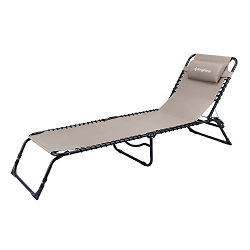 Kingcamp Chaise Lounge Removable Pillow 3-Position Adjustable Chair Folding Patio Recliner For Camping Pool Beach Outdoor, Supports 300Lbs, Beige, One Size #TOP7