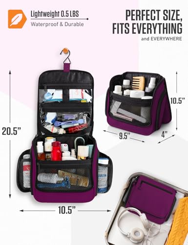 Image of VENTURE 4TH Hanging Travel Toiletry Bag, 18 Compartments - Purple | Hangs on rails, hooks or doors; stands upright. Removable TSA pouch. Water-resistant Nylon 290D Twill, reinforced stitching.