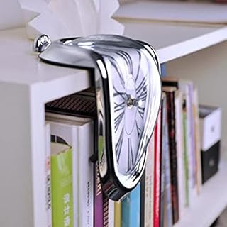 DASNTERED Melting Clock, Distorted Table Clock, Decorative Salvador Dali Style Watch Melted Clock, Melted Clock for Office Shelf Desk(silver)