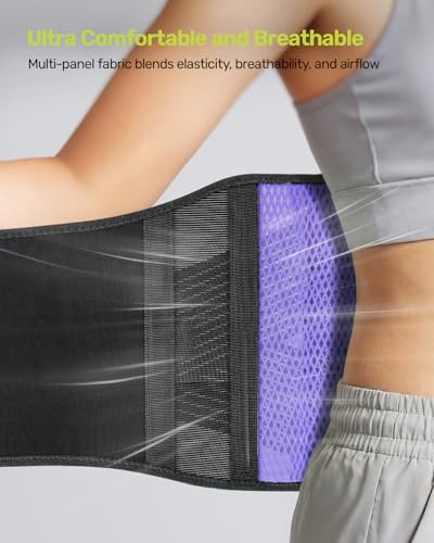 Image of Rakiie Slim Back Brace for Lower Back Pain Relief, Lightweight & Breathable Back Support Brace for Men Women, Ergonomic Light Lumbar Support for Everyday Wear, Purple S | Breathable Lightweight Design, Ergonomic Support, Relieves Lower Back Pain, Everyday Wear, Fits Men /Women, Purple, S