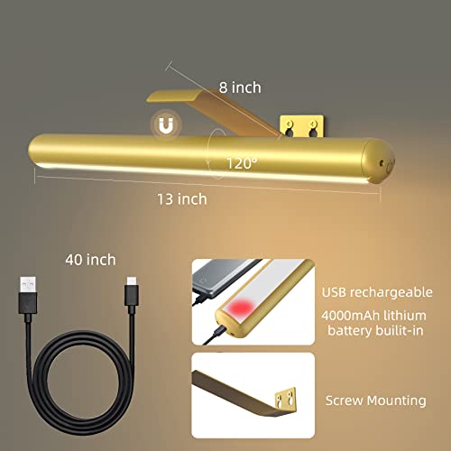 Yaqiihome Wireless Picture Light Painting Light Gold,Battery Operated Picture Light With Remote Control Full Metal Magnetic Mount, Led Art Display Light Indoor Wall Lighting Dimmable And Timer Off #TOP1