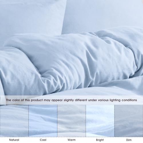 Image of Washed Light Blue Duvet Cover Set King Size,2 Pillow Shams, No Comforter