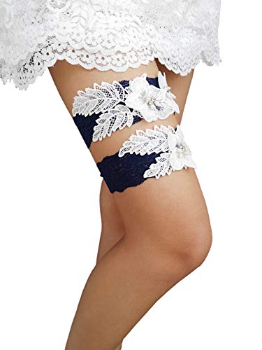YuRong Flower Floral Design Garter Wedding Garter Bridal Garter Stretch Rhinestone Garter Set