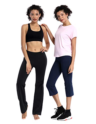 Bubblelime 29"/31"/33"/35" 4 Styles Women's Inner Pocket Bootcut Yoga Pants - Basic Cotton_Black(2) Xl-35 Inseam #TOP3
