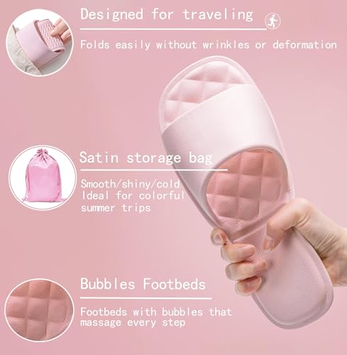 Foldable Travel Slippers with Satin Storage Bag, Non Slip Shower Shoes Lightweight Hotel Slippers Space Saving Business Trips Slippers for Women and Men2