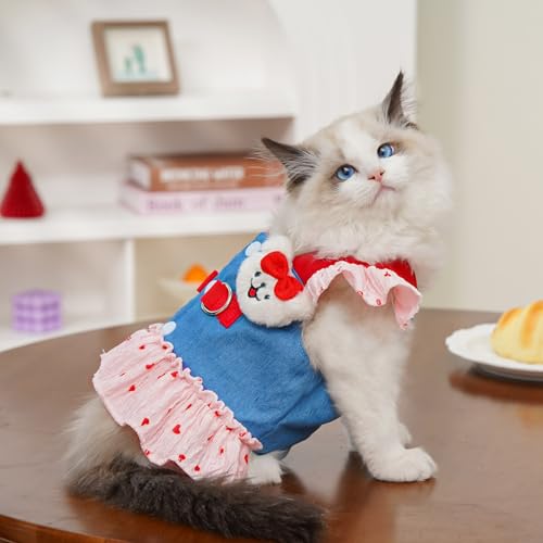 Disfraz cachorro vestido verano denim fresa con correa miniatura 4
