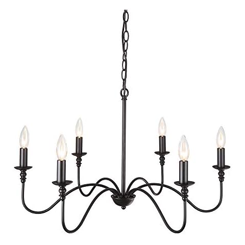 SEFINN FOUR Farmhouse Chandelier, 6-Light Black Finish Dimmable Light Fixture for Dining Room, Living Room, and Entryway, Height Adjustable, 29-in Wide Cover