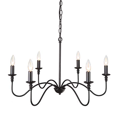 Image of 6-Light Farmhouse Chandelier, Industrial Ceiling Pendant Black Iron Chandeliers, Rustic Industrial Candle Chandelier for Dining Room, Living Room, Kitchen, Bedroom, Foyer