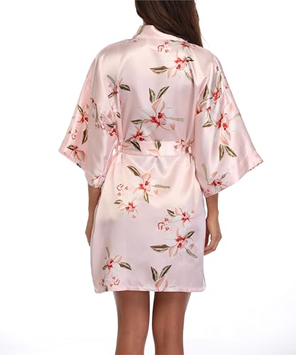 Image of Women's Short Satin Robes Lightweight Silky V-Neck Sleepwear Wedding Bridal Party Bride Bridesmaid Bathrobes