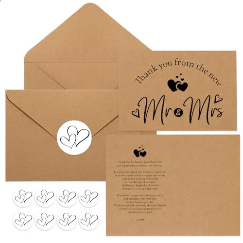 Spakon 100 Sets Wedding Thank You Cards with Envelopes and
