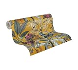 Vintage tapeta z dżungli żółto-szara zielona kolorowa A.S.Création PintWalls 387381 tapeta flizelinowa Floral 10,05 x 0,53 m Made in Germany