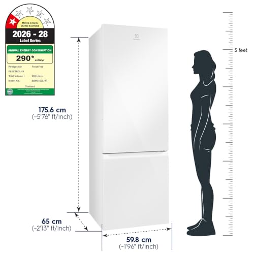 Image of Electrolux 335L 1 Star Frost Free Bottom Mount AI Refrigerator, EBM3402L-W