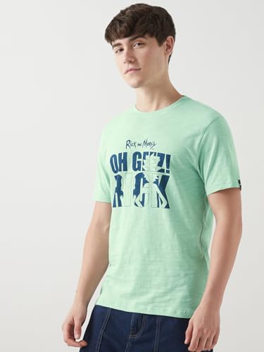 Image of Bewakoof X Rick and Morty Rick & Morty Men's Cotton Blend Typography Regular Fit Half Sleeve Round Neck T-Shirt | Bewakoof Air 1.0 | Tshirt for man | Tshirt for men cotton | Tshirts for men stylish | Casual Wear | Street Wear