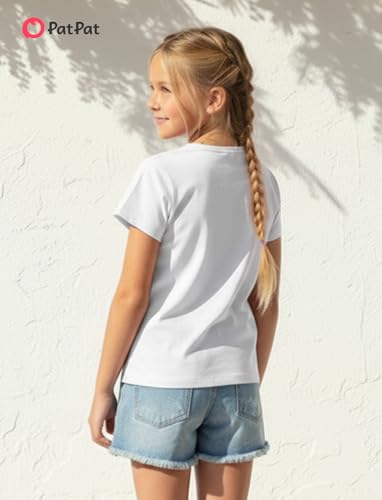 Image of PATPAT Girls Crewneck Short Sleeve Graphic Tees Animal Print Shirts Cute Summer Outfits 5-12 Years