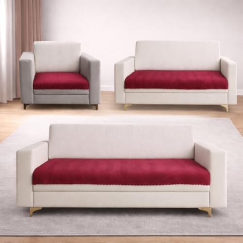 Image of Homerz Premium Velvet Sofa Cover Panel | Soft & Velvety Fabric | Rich Vibrant Colours | Sofa Protector for Living Room (Maroon, 6 (3+2+1) Seater, Only Seat Cover)