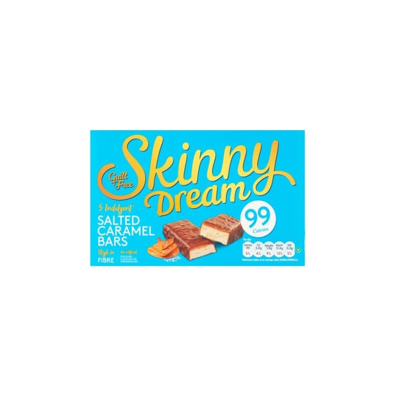 Skinny Dream Salted Caramel (5 x 25g bars) Pack of 1 Milk Chocolate Sweet Chewy Cocoa Nougat Cereal Block with Welari Thank You Card | (1pack) (125g)