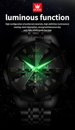 Image of OLEVS Watches for Men Luxury Diamond Casual Large Dial Watches Stainless Steel Waterproof Business Dress Analog Luminous Date Mens Watches