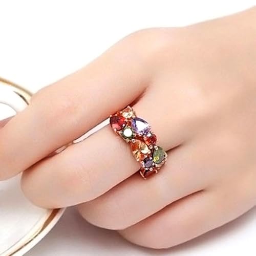 Gold Plated Multicolor Geometric Cubic Zirconia Elegant Statement Ring Personalized Accessory Ideal for Women's Daily Casual Wear Party Holiday Anniversary Love Jewelry Gift3