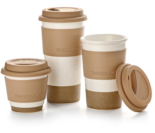 Nucookery Ceramic Travel Coffee Mug Set, Coffee...