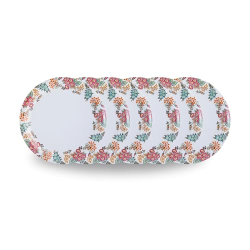Image of Melamine Quarter Plates | Round Half Plate | Microwave Safe | Break Resistant | Plates for Snacks, Lunch, Dinner | Plates for home, Office, Restaurant | Set of 6 | 7 Inch's (Floral mat finish)