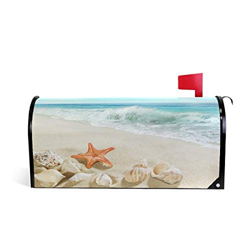 WOOR Summer Beach and Starfish Magnetic Magnetic Mailbox Cover Standard Size for Garden Yard Outdoor Decorations-18 x 20.8