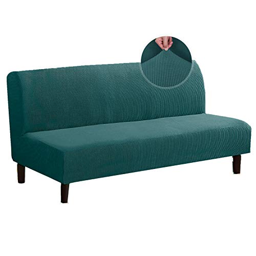Jiviner Stretch Futon Cover Universal Armless Sofa Slipcover Non Slip Spandex Sofa Bed Without Armrest Cover Soft Spandex Futon Slipcover With Elastic Bands (Futon, Blackish Green) #TOP30