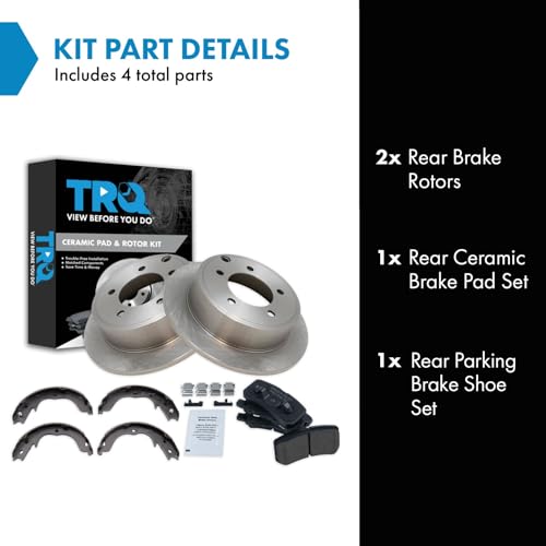 Image of TRQ Rear Brake Pad and Rotor Set Ceramic Parking Shoe Compatible with 2009-2014 Mitsubishi Lancer