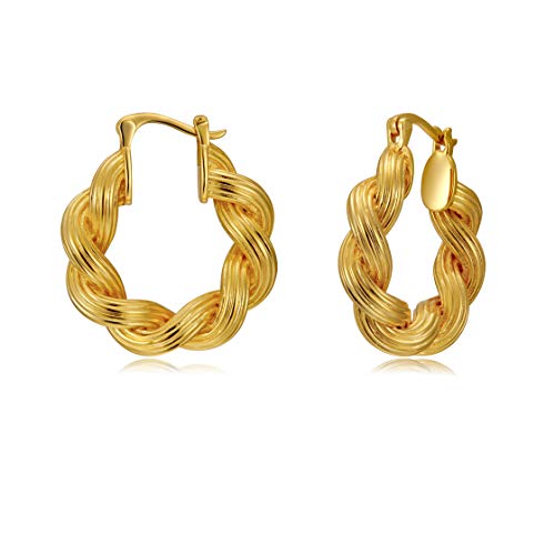 Hoop Earrings,14K Gold Plated Chunky Twisted Hoop Earrings for Women with 925 Sterling Silver Post Hoops Valentines Gift