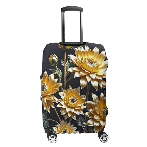 Gold Flowers on Black Printed Luggage Cover Protector, Fits 18-32 Inch Luggage4