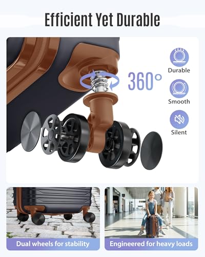 Image of LIGHT FLIGHT Expandable Carry On Luggage 22x14x9 Airline Approved with Double Spinner Wheels, 20 Inch Lightweight Hard Shell Rolling Suitcases with TSA Lock, Black Brown