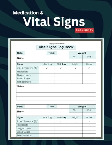 Daily Medication Journal - Blood Pressure Log Book, Vital Signs and Blood Sugar Tracking, 12 Month Medical Journal, Compact Size, Spiral Bound, Made in USA