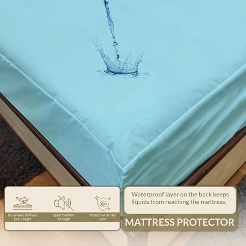 Image of 100% Waterproof Mattress Protector Single Size Bed 30x72 Inch, Non Woven Fabric Fitted Mattress Cover with Elastic, Waterproof Bed Protector, Hypoallergenic, 10 Inch Deep Pocket - Light Blue