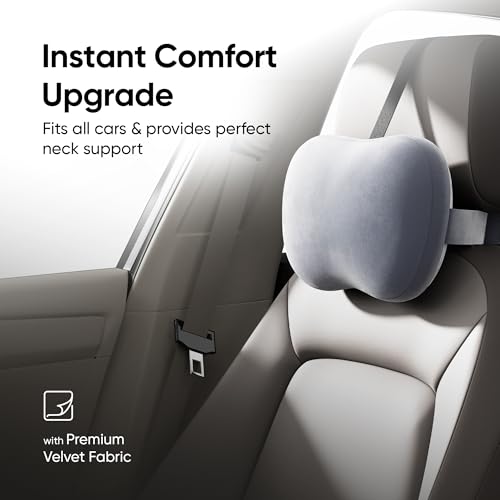 Image of Frido Mini Car Neck Pillow | Compact Ergonomic Memory Foam | Relieves Neck & Shoulder Strain | Ultrasoft Car Neck Rest Pillow for Comfortable Rides | Breathable Microfiber | Velvet Cover | (Grey)