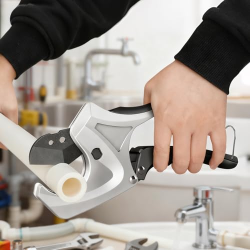 Image of AIRAJ PVC Pipe Cutter,Cuts up to 2-1 /2 inch,Ratcheting PVC Cutters,PEX Pipe Cutter,for PVC, CPVC,PP, PE, PEX, Plastic Hoses & Plumbing