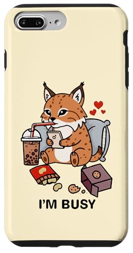 Funny Lynx Im Busy Boba eB[ XibN  j̎q ̎q LbY X}zP[X iPhone 7 Plus/8 Plus p