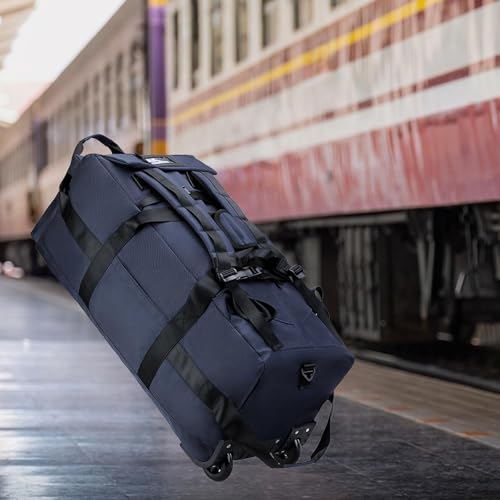 Duffel Bag with Wheels Luggage Heavy Duty Foldable Trolley Bag Suitcase for Outdoor Camping Business Trip Traveling Men Women, Blue2