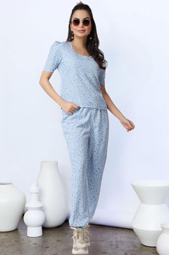 Image of POPWINGS Casual Printed Top and Joggers Set for Women || Stylish Summer Co-Ords Set for Women || Round-Neck Top and Joggers Combo Set for Women