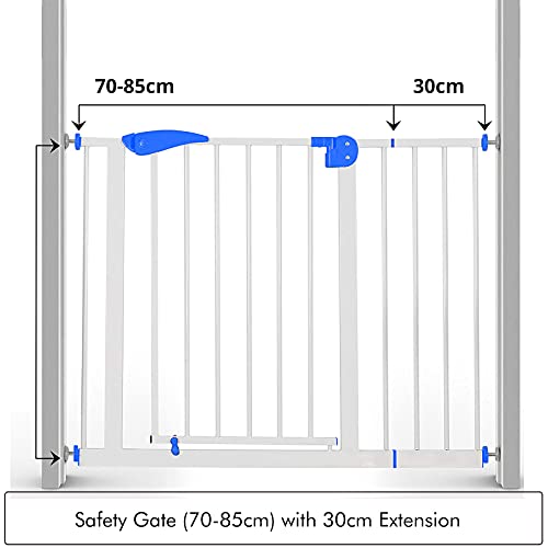Image of Safe-O-Kid- Pure Metal Baby Safety Gate (75-115 cm), Adjustable, 2 Way Auto Close, Barrier for Stairs, Door and Hallways, Dog /Pet Barrier Fence-Blue