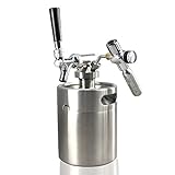 NutriChef Pressurized Growler Tap System - Stainless Steel Mini Keg Dispenser Portable Kegerator Kit - Co2 Pressure Regulator Keeps Carbonation for Craft Beer, Draft and Homebrew - PKBRTP50 (64oz)
