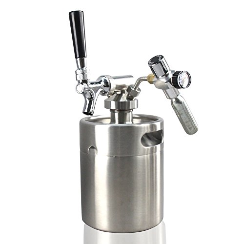 Image of NutriChef Pressurized Growler Tap System - Stainless Steel Mini Keg Dispenser Portable Kegerator Kit - Co2 Pressure Regulator Keeps Carbonation for Craft Beer, Draft and Homebrew - (64oz)