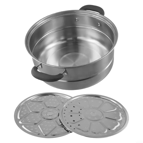 Volakebeing Sartén de acero inoxidable de 2 niveles para estufas de inducción y gas, 26/28/30 cm con 2 láminas de vapor incluidas (26 cm)