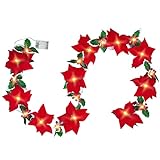 TEENMAX Weihnachtsgirlande mit Beleuchtung, 300cm künstlich Weihnachtsstern Girlande, Girlande Weihnachten mit 20 LED für Wand Tür Hintergrund Kamin Hochzeit Thanksgiving Day Halloween Weihnachtsdeko